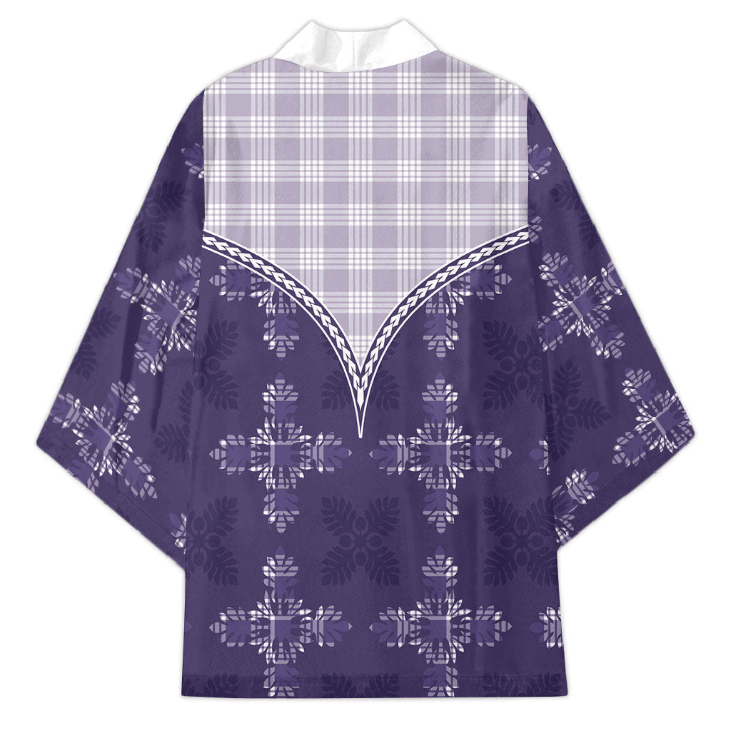 Purple Hawaii Paniolo Quilt Motif Kimono