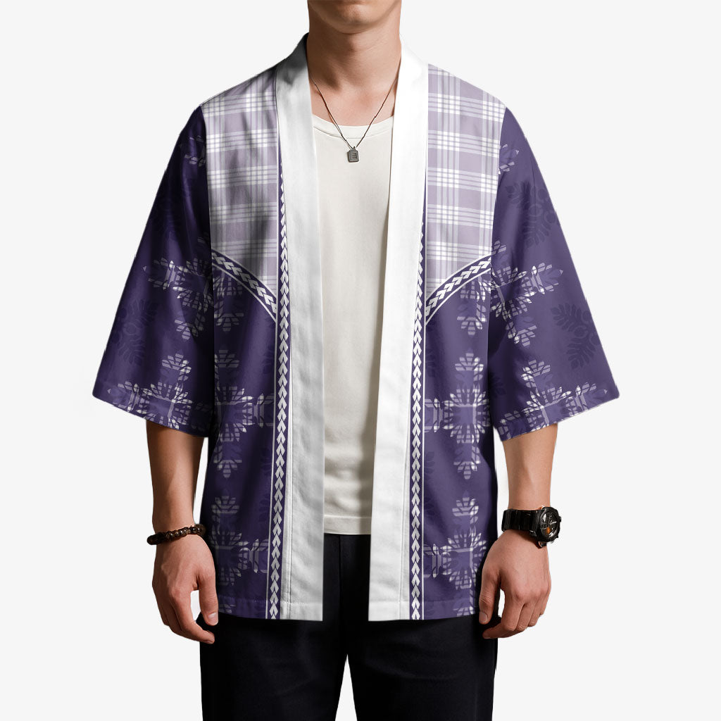 Purple Hawaii Paniolo Quilt Motif Kimono