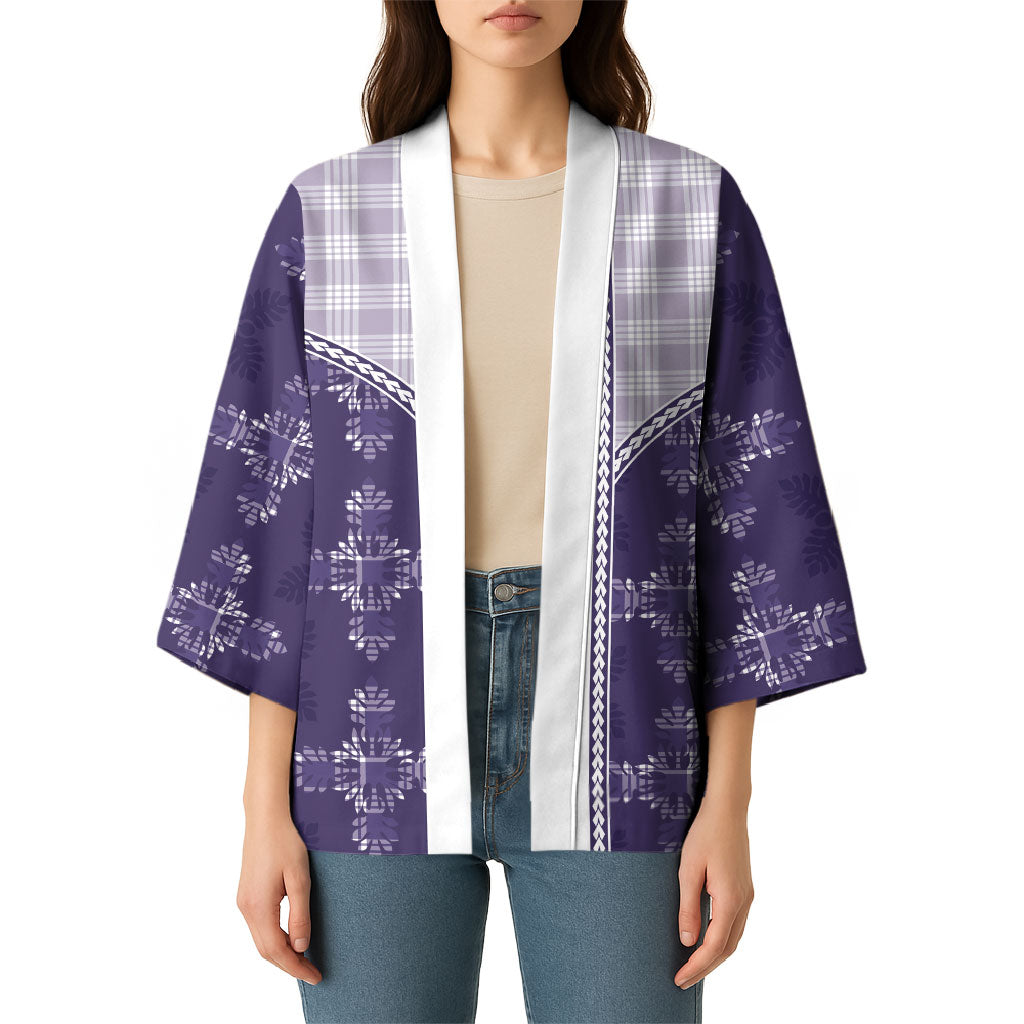 Purple Hawaii Paniolo Quilt Motif Kimono