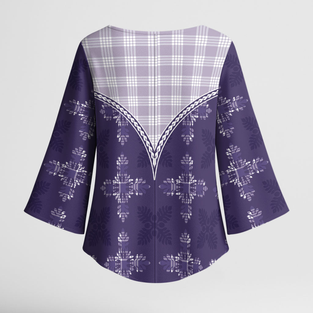 Purple Hawaii Paniolo Quilt Motif Kimono Sleeve Blouse