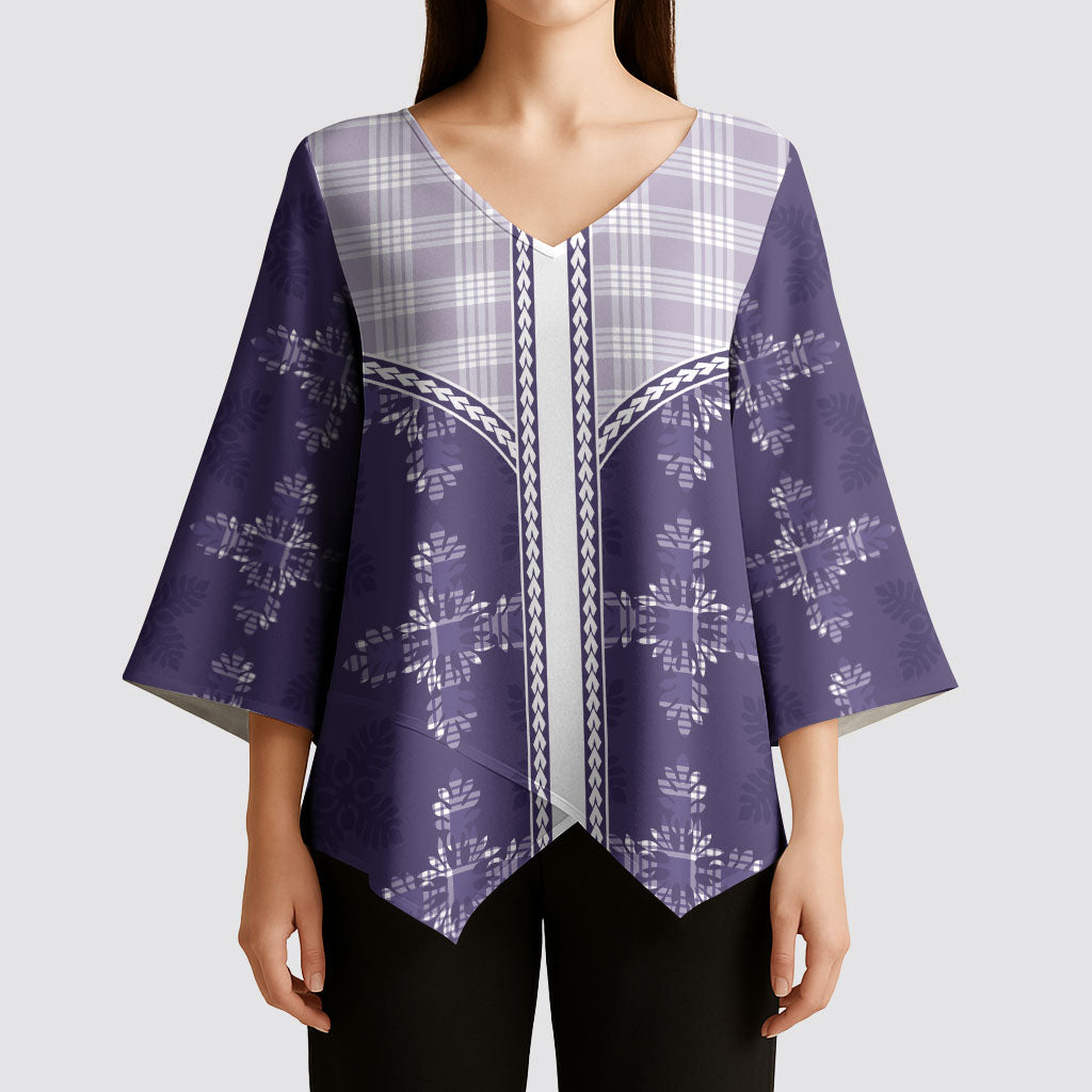 Purple Hawaii Paniolo Quilt Motif Kimono Sleeve Blouse