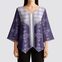 Purple Hawaii Paniolo Quilt Motif Kimono Sleeve Blouse