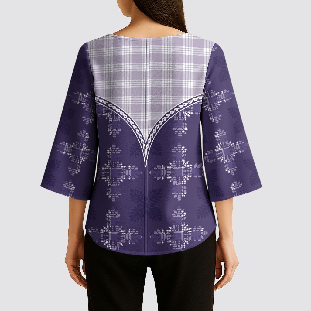 Purple Hawaii Paniolo Quilt Motif Kimono Sleeve Blouse