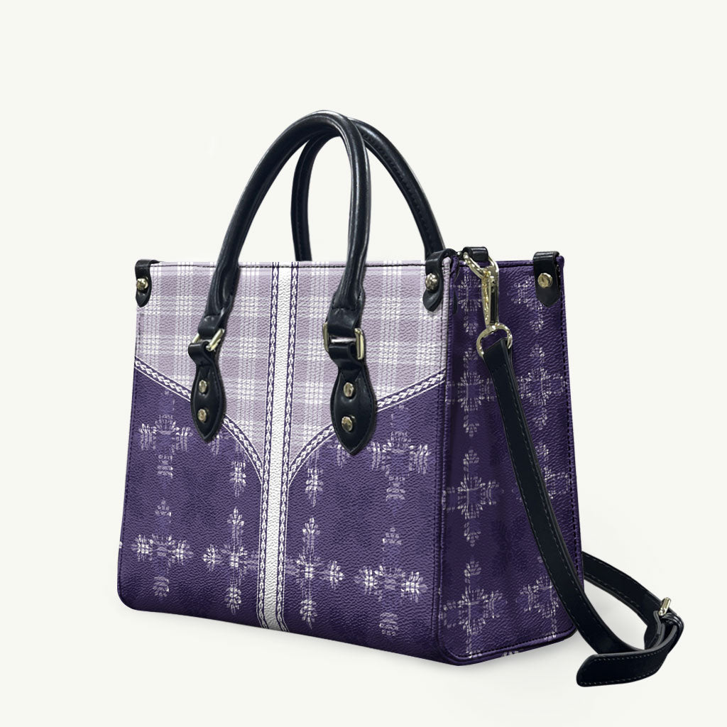Purple Hawaii Paniolo Quilt Motif Leather Bag LT05 Purple - Polynesian Pride
