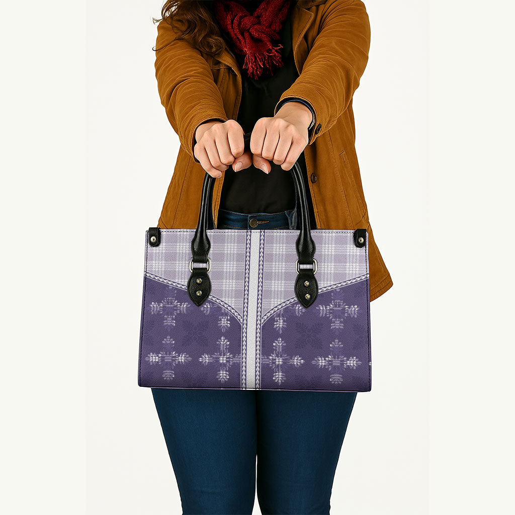 Purple Hawaii Paniolo Quilt Motif Leather Bag
