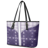 Purple Hawaii Paniolo Quilt Motif Leather Tote Bag