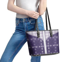 Purple Hawaii Paniolo Quilt Motif Leather Tote Bag