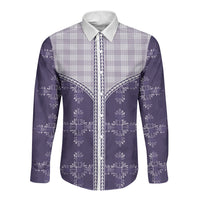 Purple Hawaii Paniolo Quilt Motif Long Sleeve Button Shirt