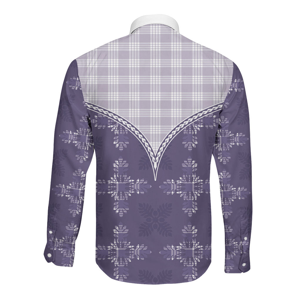 Purple Hawaii Paniolo Quilt Motif Long Sleeve Button Shirt