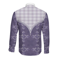 Purple Hawaii Paniolo Quilt Motif Long Sleeve Button Shirt