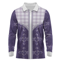 Purple Hawaii Paniolo Quilt Motif Long Sleeve Polo Shirt
