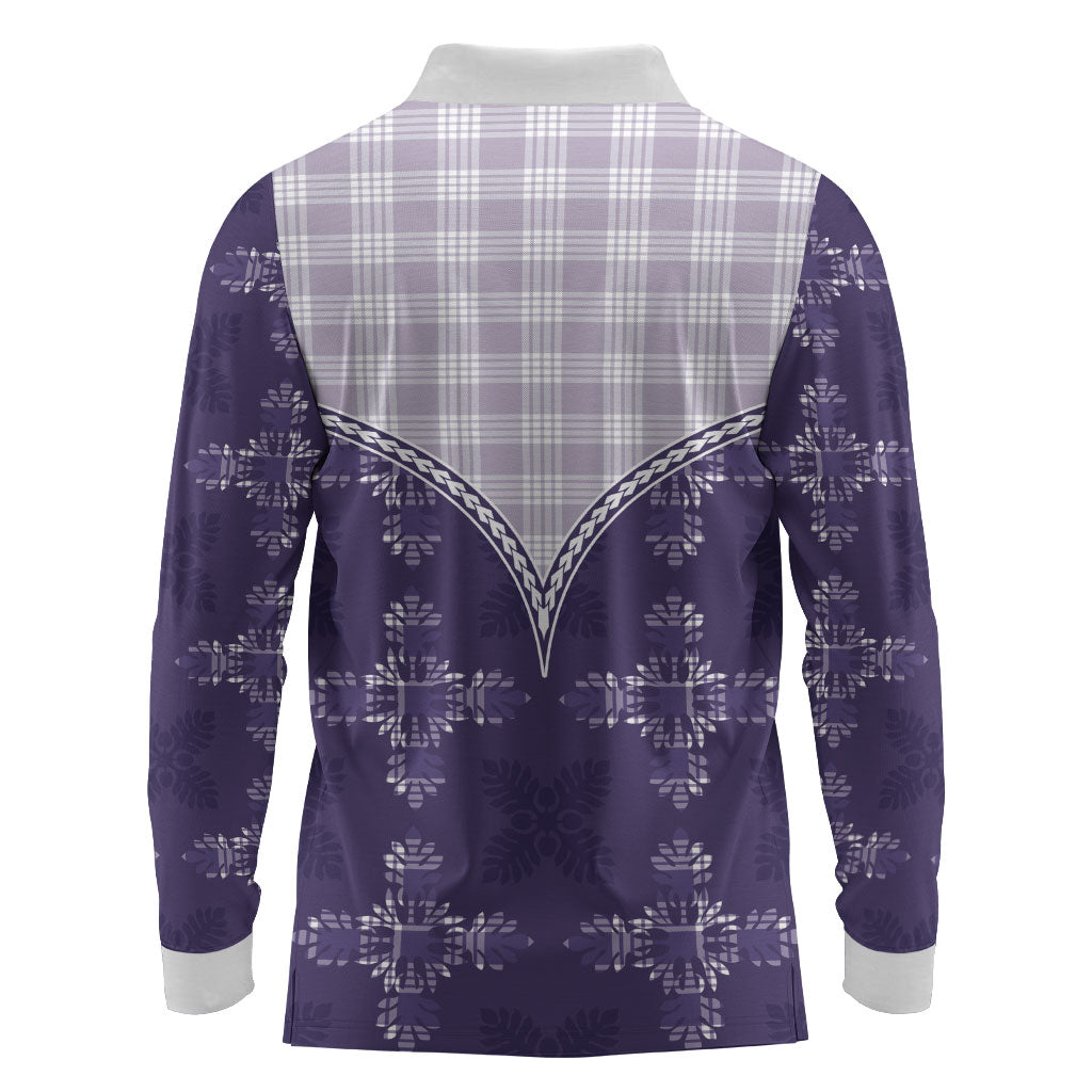 Purple Hawaii Paniolo Quilt Motif Long Sleeve Polo Shirt