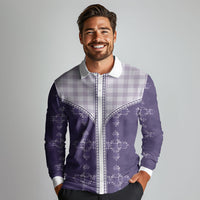 Purple Hawaii Paniolo Quilt Motif Long Sleeve Polo Shirt