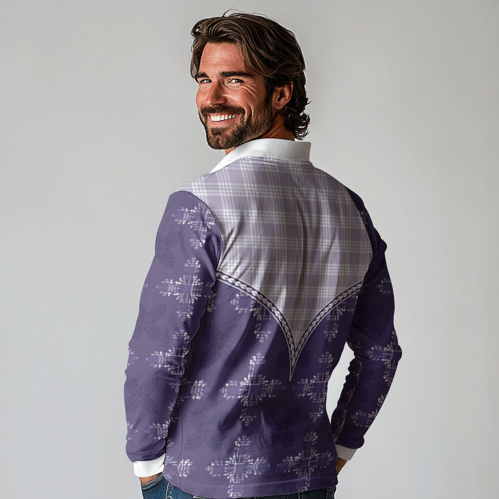 Purple Hawaii Paniolo Quilt Motif Long Sleeve Polo Shirt