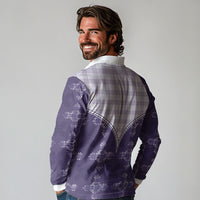 Purple Hawaii Paniolo Quilt Motif Long Sleeve Polo Shirt