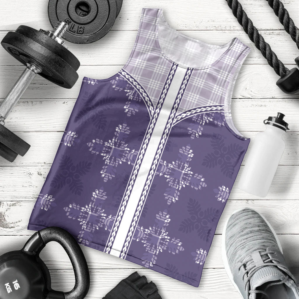 Purple Hawaii Paniolo Quilt Motif Men Tank Top