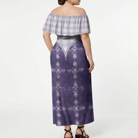 Purple Hawaii Paniolo Quilt Motif Off Shoulder Maxi Dress