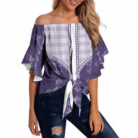 Purple Hawaii Paniolo Quilt Motif Off Shoulder Wrap Waist Top