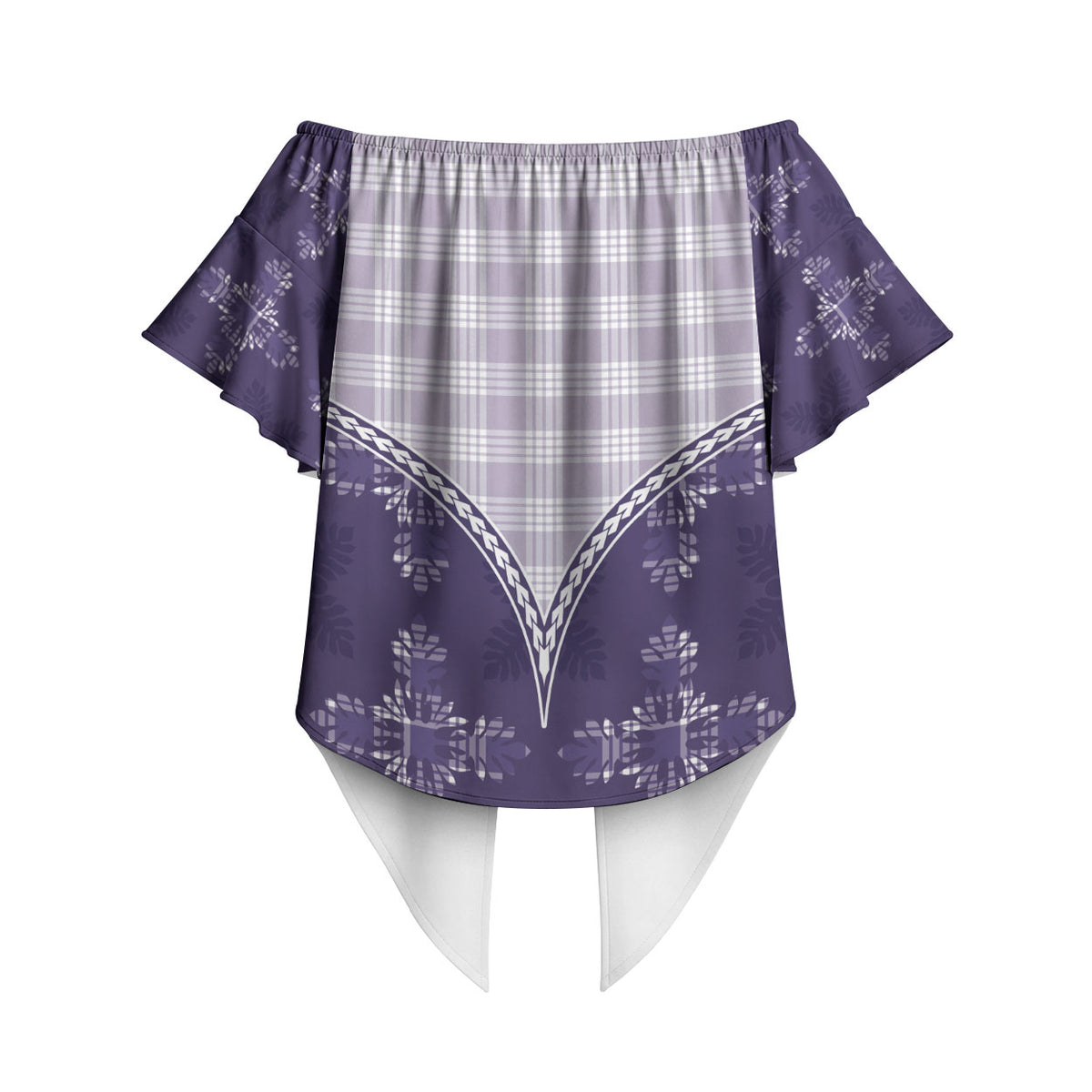 Purple Hawaii Paniolo Quilt Motif Off Shoulder Wrap Waist Top
