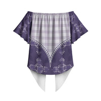 Purple Hawaii Paniolo Quilt Motif Off Shoulder Wrap Waist Top