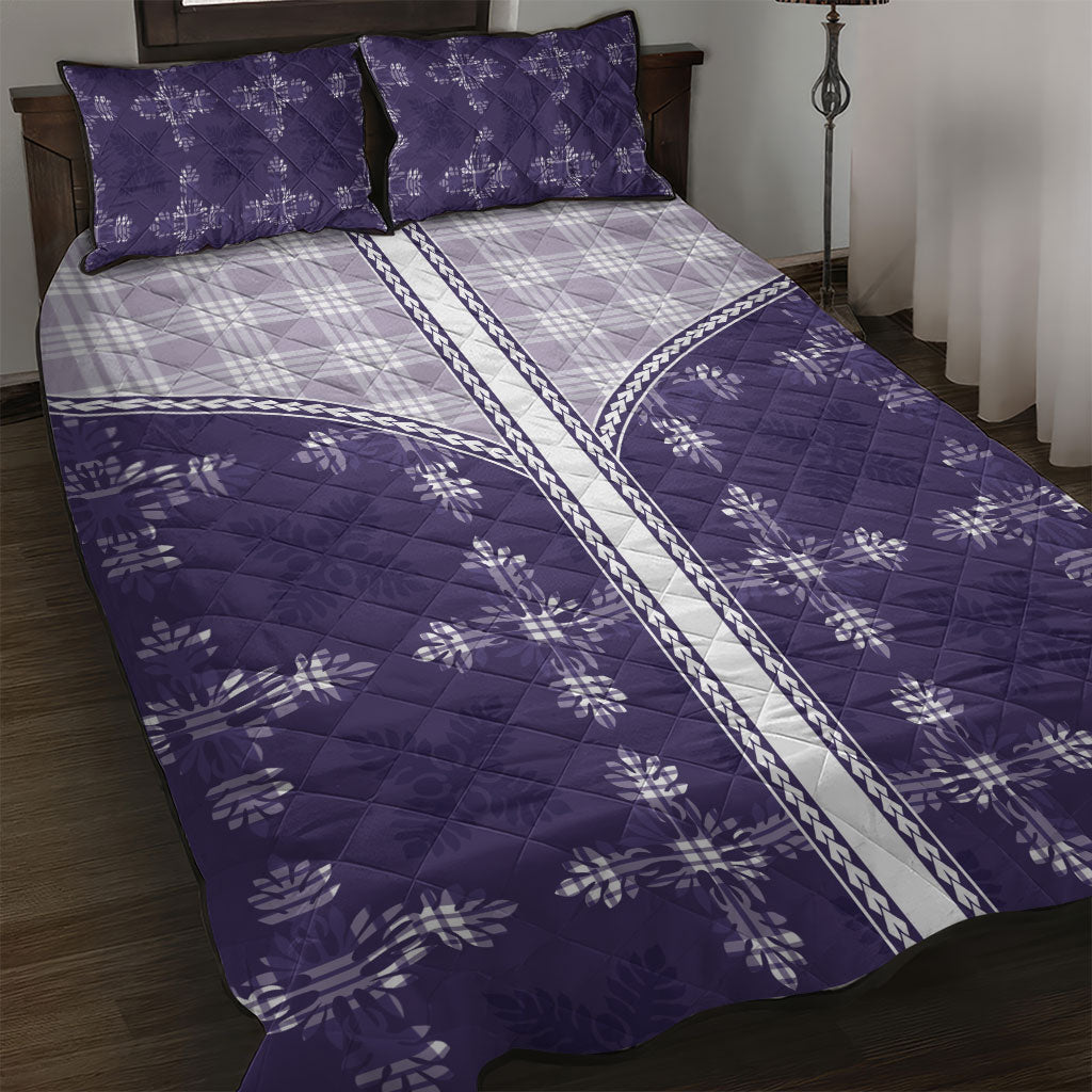 Purple Hawaii Paniolo Quilt Motif Quilt Bed Set