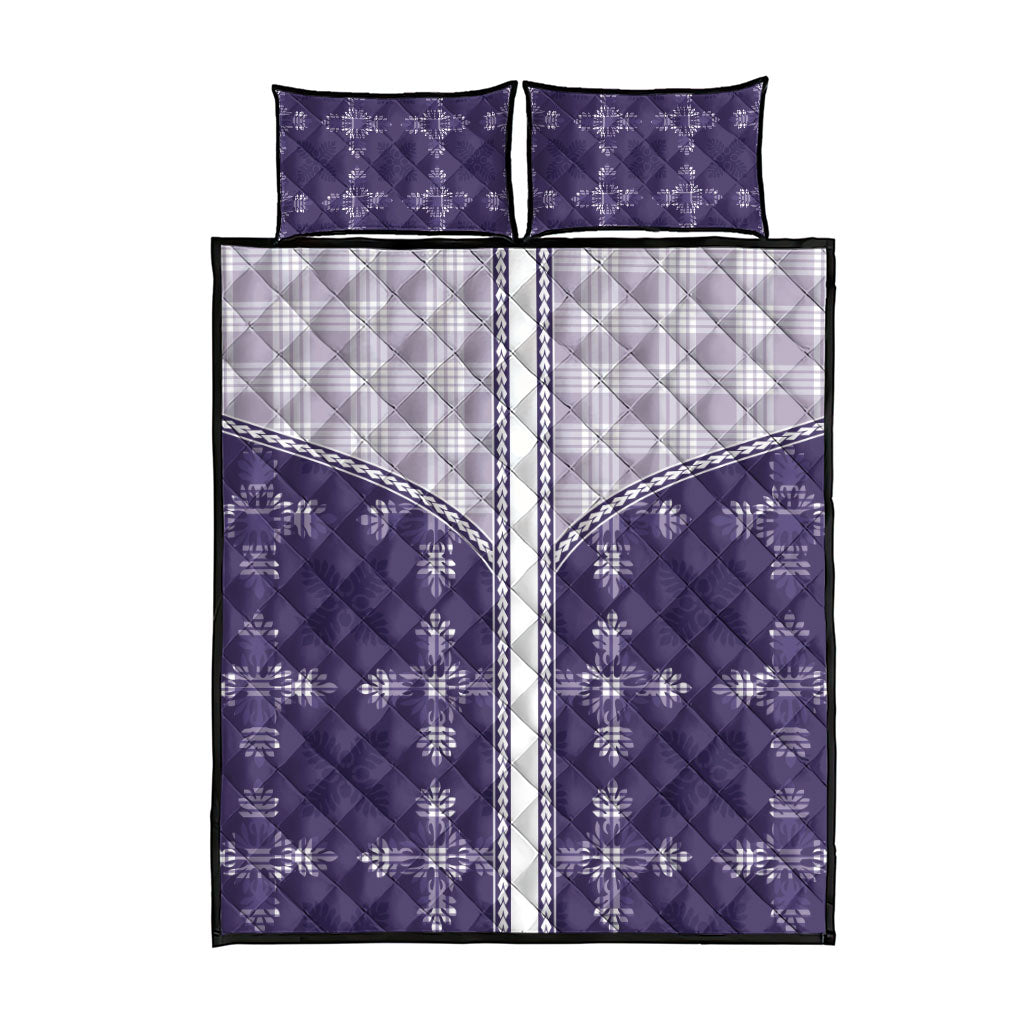Purple Hawaii Paniolo Quilt Motif Quilt Bed Set