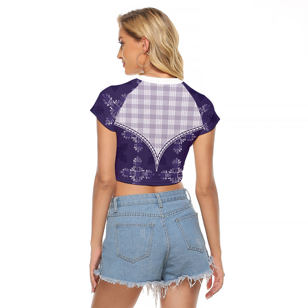 Purple Hawaii Paniolo Quilt Motif Raglan Cropped T Shirt
