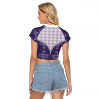Purple Hawaii Paniolo Quilt Motif Raglan Cropped T Shirt