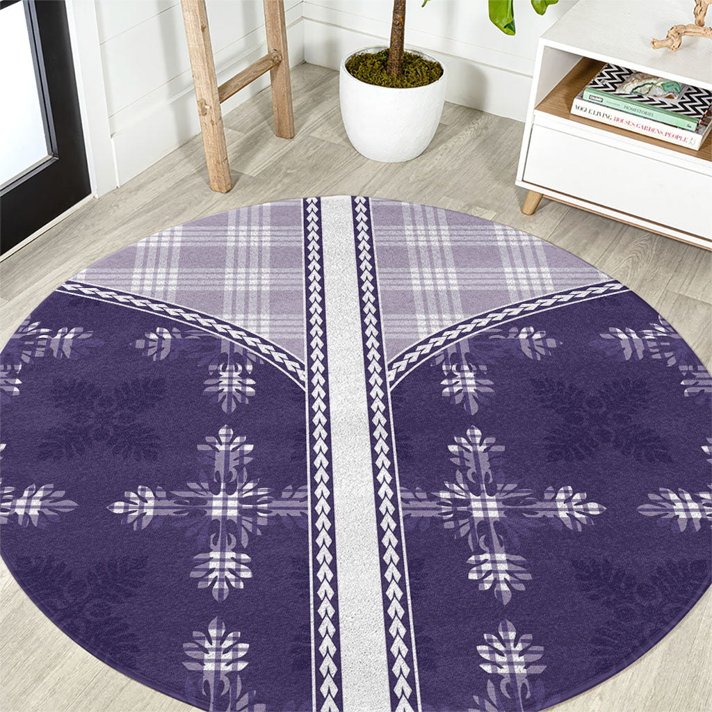 Purple Hawaii Paniolo Quilt Motif Round Carpet