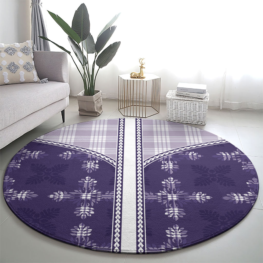 Purple Hawaii Paniolo Quilt Motif Round Carpet