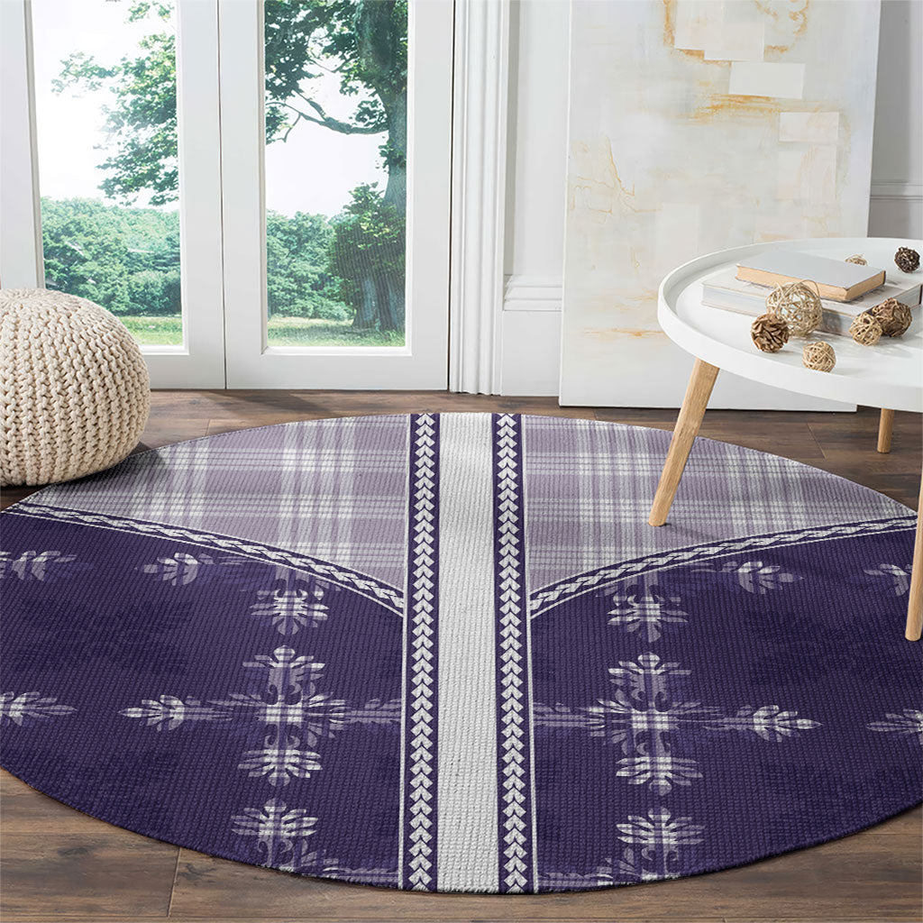Purple Hawaii Paniolo Quilt Motif Round Carpet