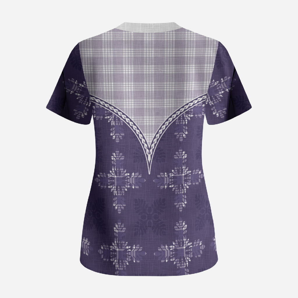 Purple Hawaii Paniolo Quilt Motif Scrub Top