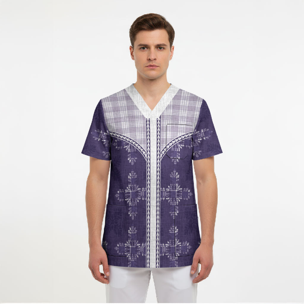 Purple Hawaii Paniolo Quilt Motif Scrub Top