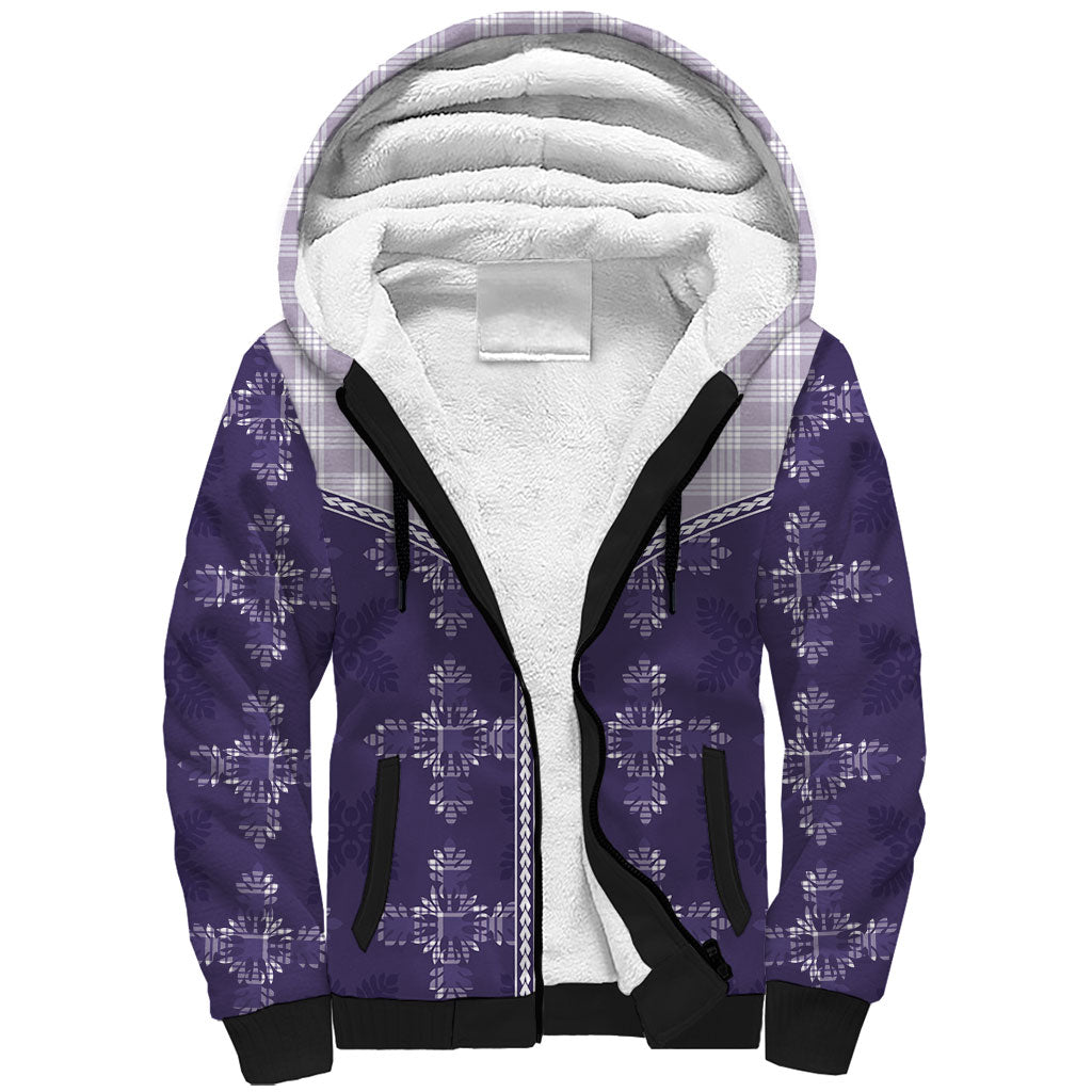 Purple Hawaii Paniolo Quilt Motif Sherpa Hoodie LT05 Unisex Purple - Polynesian Pride