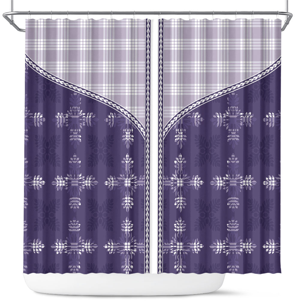 Purple Hawaii Paniolo Quilt Motif Shower Curtain LT05 Purple - Polynesian Pride