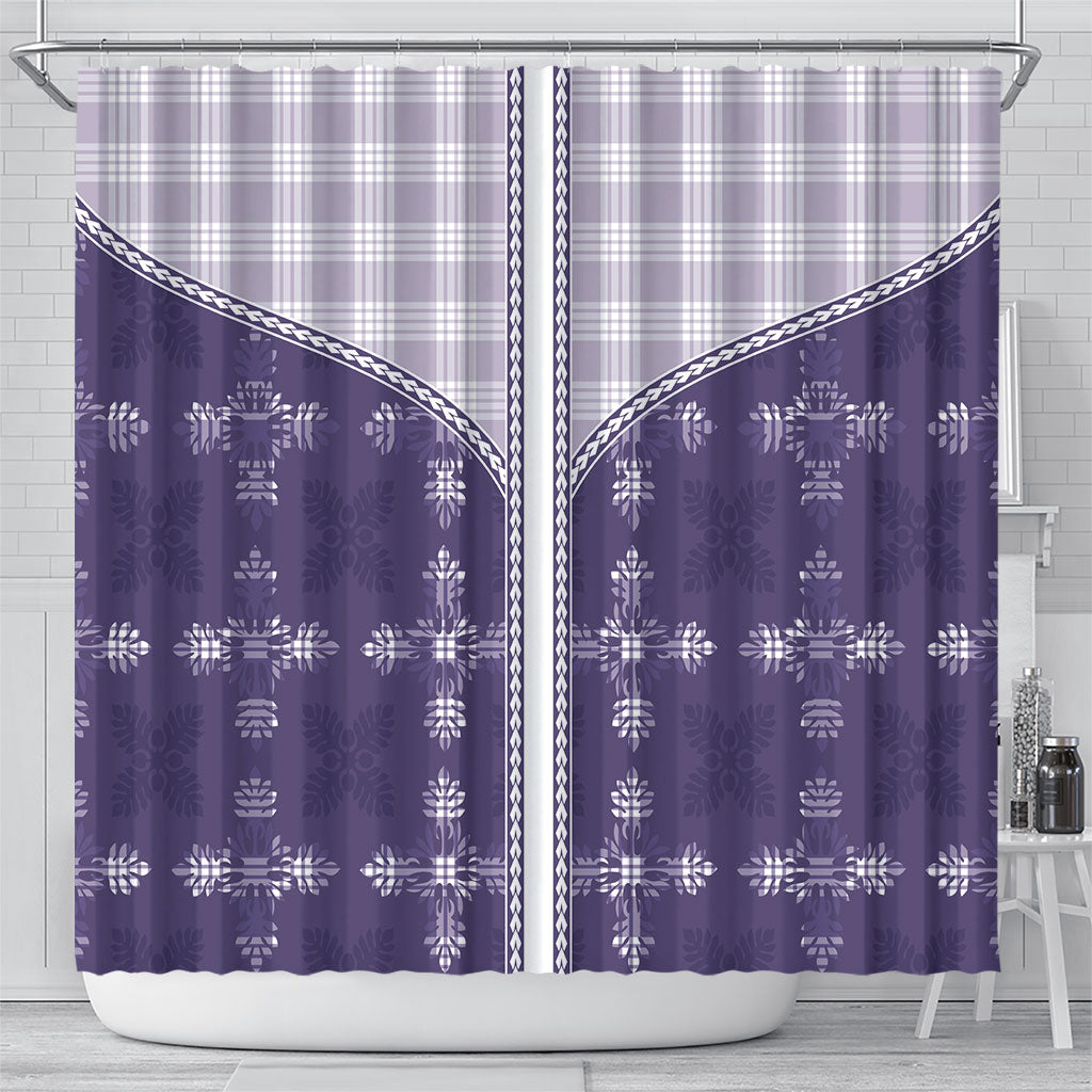 Purple Hawaii Paniolo Quilt Motif Shower Curtain