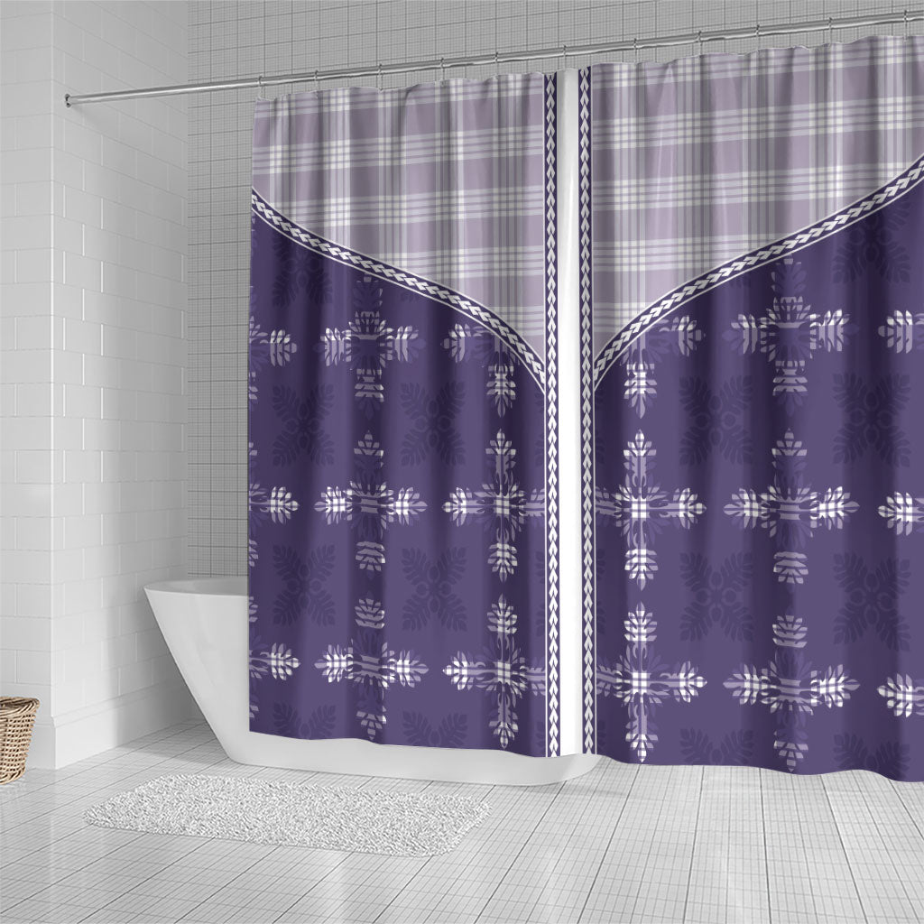 Purple Hawaii Paniolo Quilt Motif Shower Curtain