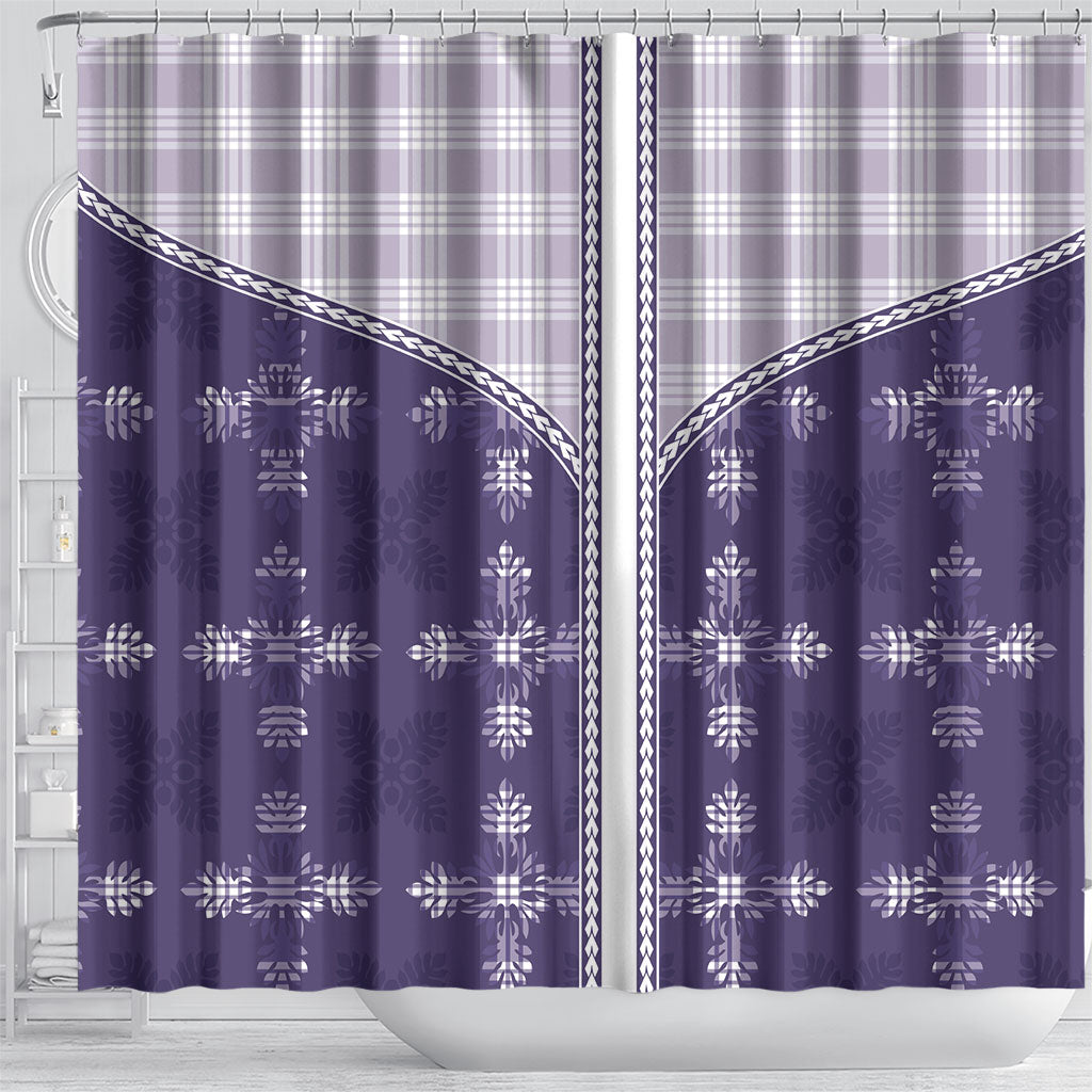 Purple Hawaii Paniolo Quilt Motif Shower Curtain
