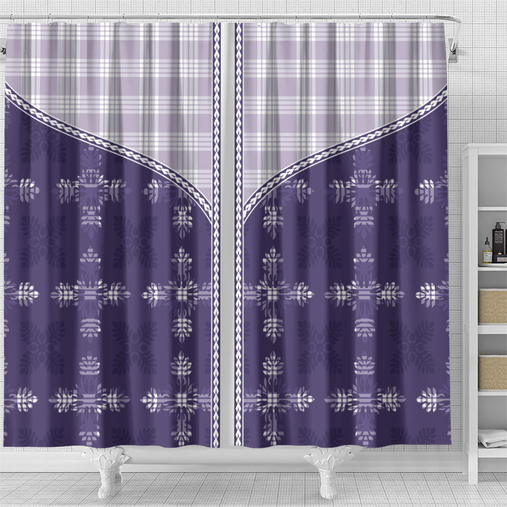 Purple Hawaii Paniolo Quilt Motif Shower Curtain