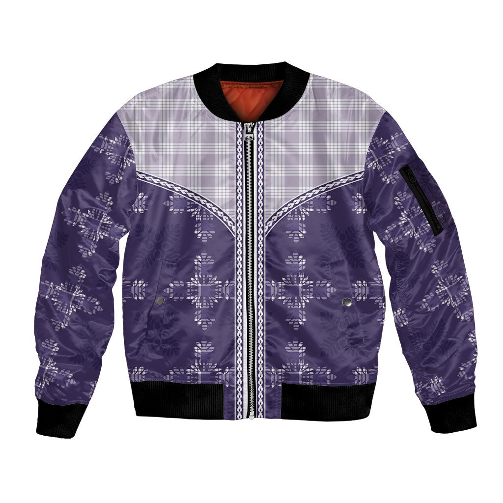 Purple Hawaii Paniolo Quilt Motif Sleeve Zip Bomber Jacket