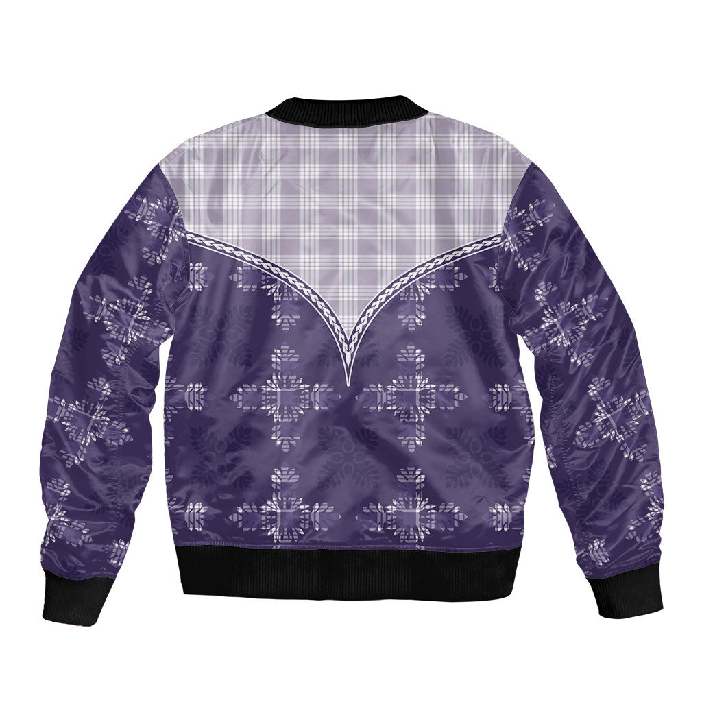 Purple Hawaii Paniolo Quilt Motif Sleeve Zip Bomber Jacket