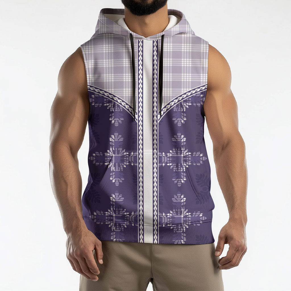 Purple Hawaii Paniolo Quilt Motif Sleeveless Hoodie