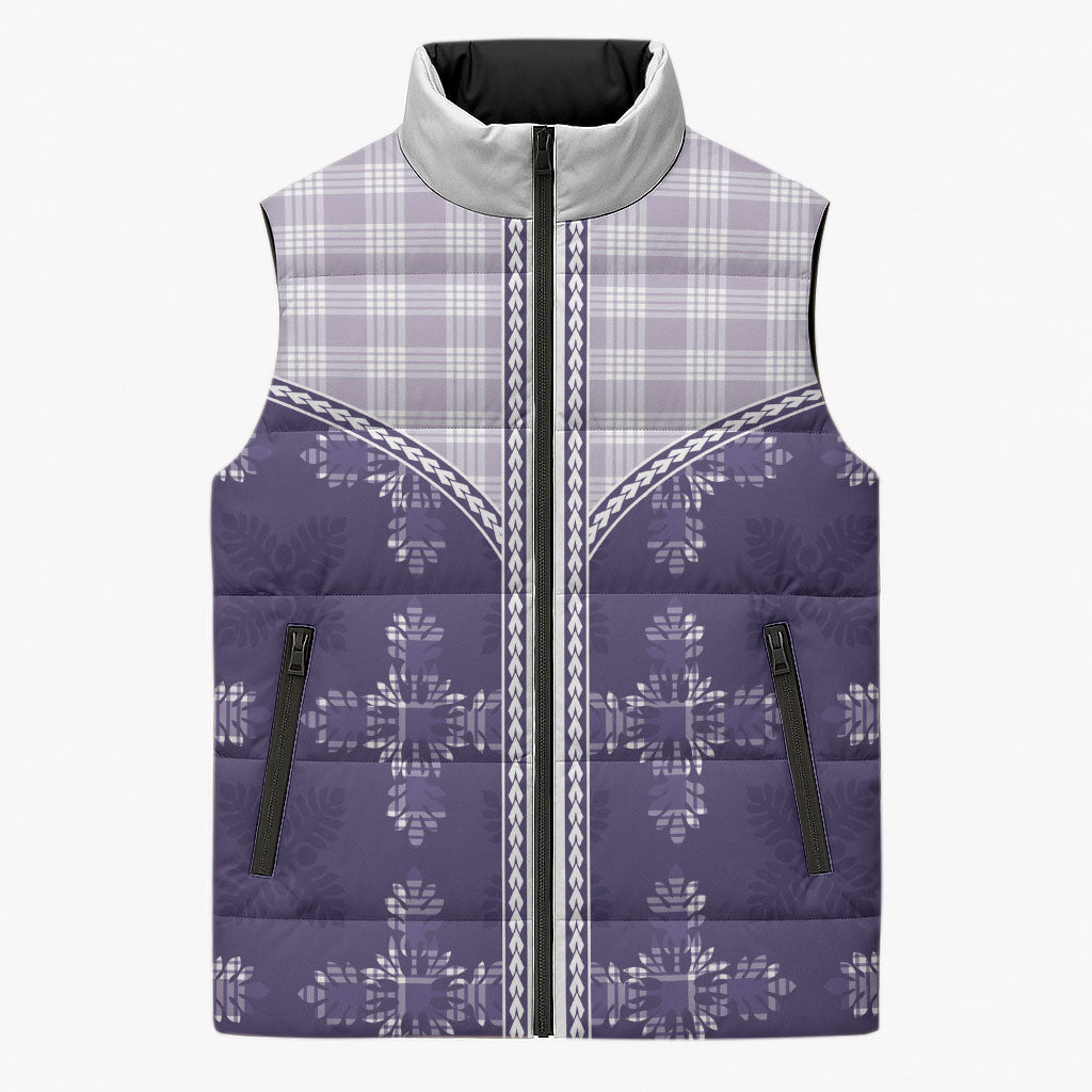 Purple Hawaii Paniolo Quilt Motif Sleeveless Puffer Jacket