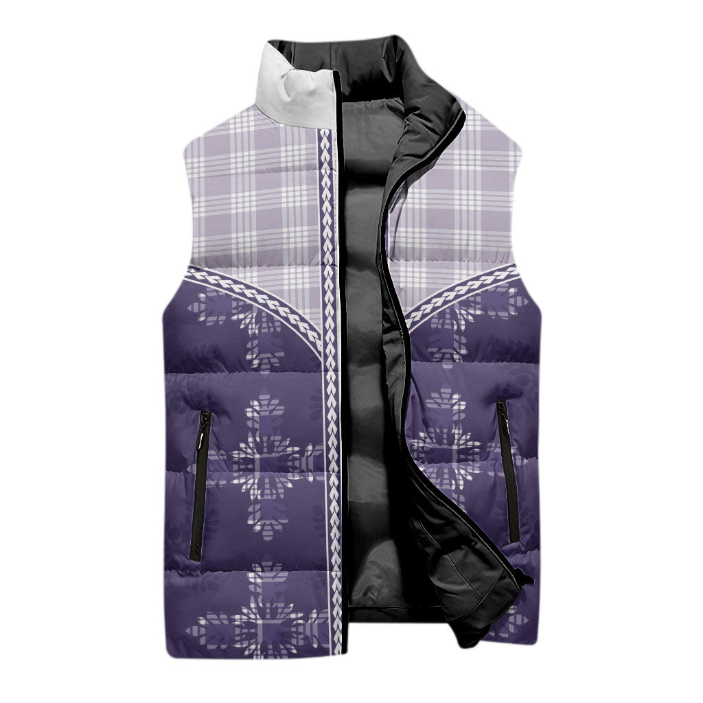 Purple Hawaii Paniolo Quilt Motif Sleeveless Puffer Jacket