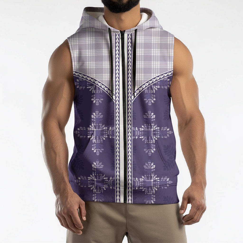 Purple Hawaii Paniolo Quilt Motif Sleeveless Zip Hoodie