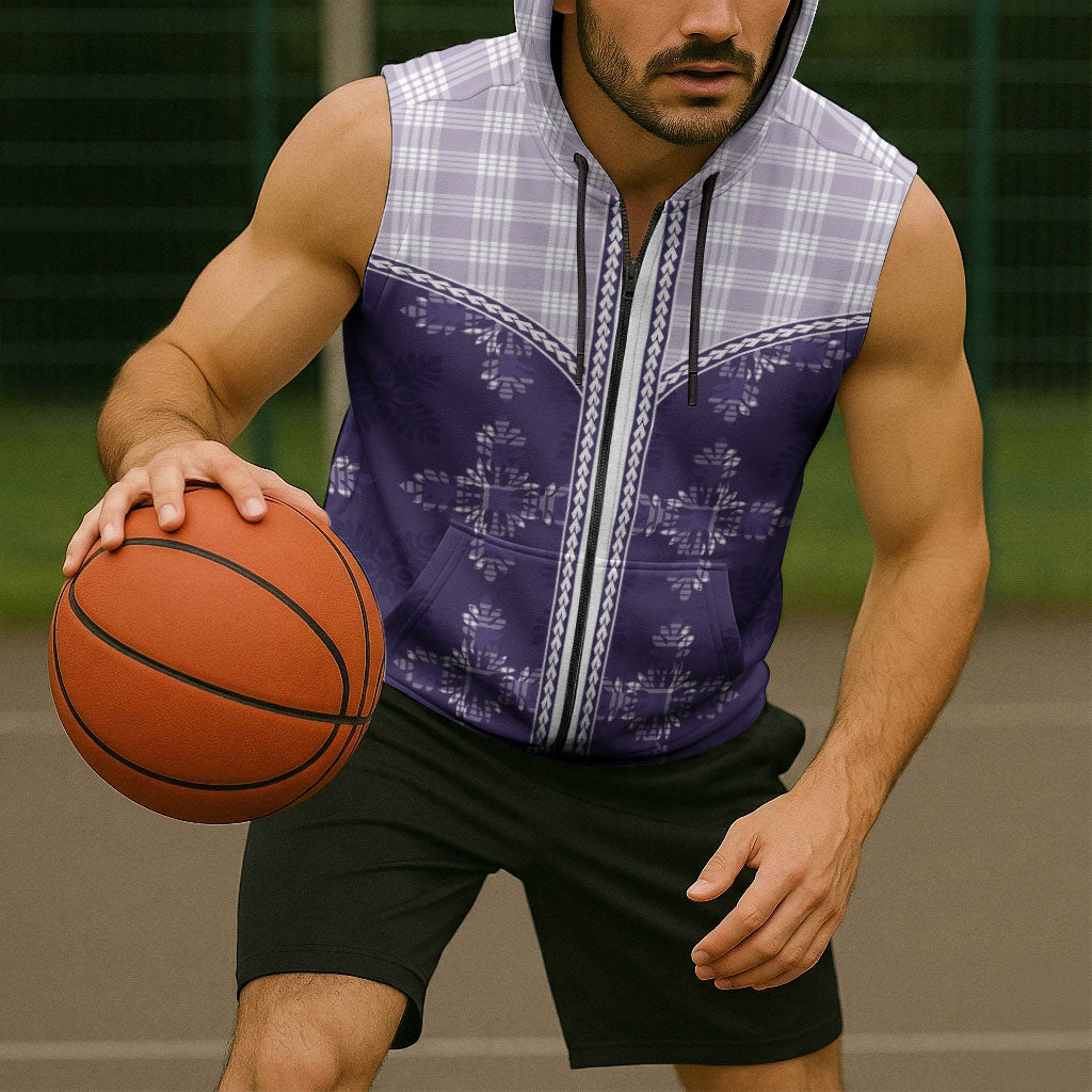 Purple Hawaii Paniolo Quilt Motif Sleeveless Zip Hoodie