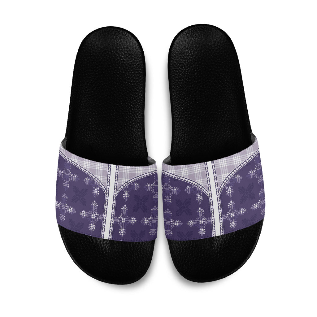 Purple Hawaii Paniolo Quilt Motif Slide Sandals