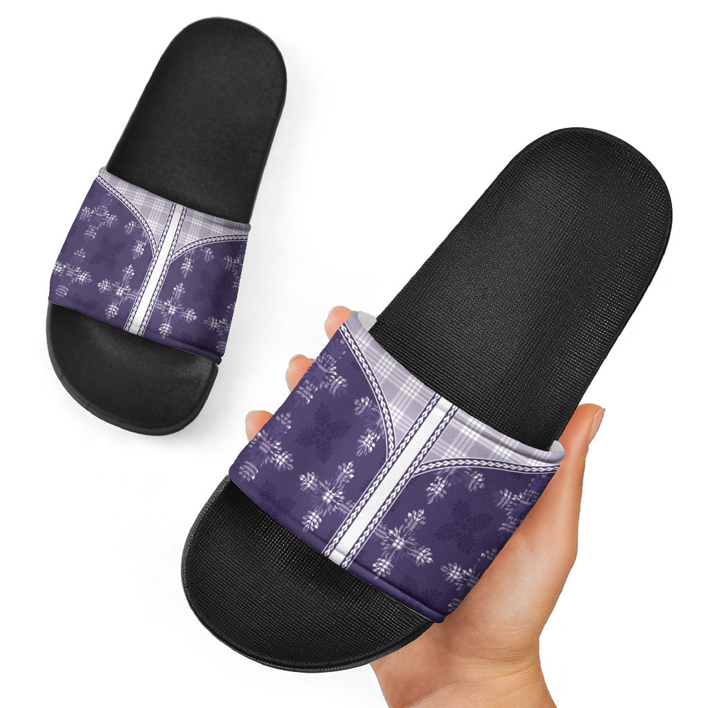 Purple Hawaii Paniolo Quilt Motif Slide Sandals