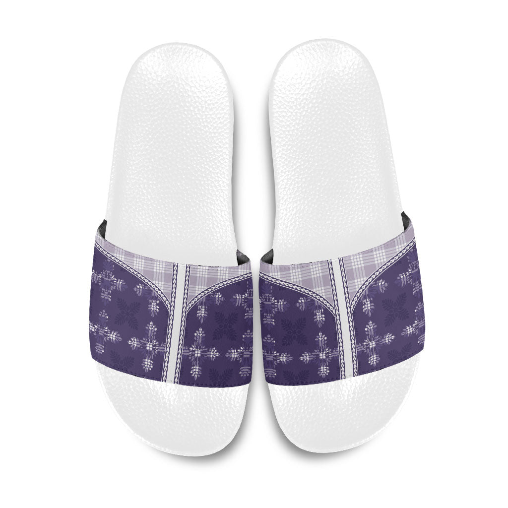 Purple Hawaii Paniolo Quilt Motif Slide Sandals