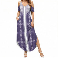 Purple Hawaii Paniolo Quilt Motif Summer Maxi Dress